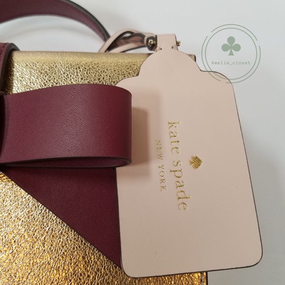 MAKE AN OFFER Kate Spade Wrapping Party Ribbon Bow Gift Box Crossbody Purse gold - Picture 3 of 9